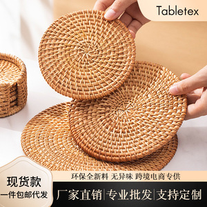 Handmade Woven Rattan <b>Coasters</b> Round Heat Resistant Tea Mats For Tea Ceremony <b>Table</b> Decoration - Product Image 5