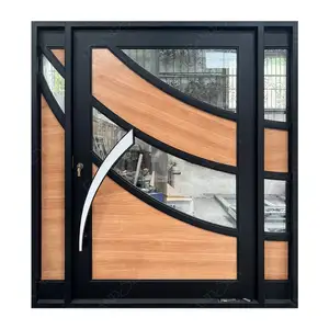 Écran moderne personnalisé Arches haut extérieur avant Double entrée porte en verre de fer villa entrée avant porte pivotante en fer
