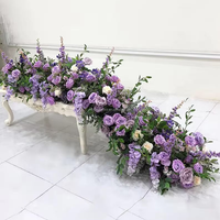Decoración de Boda, Camino de Flores Artificiales Púrpuras de Alta Densidad para el Pasillo Nupcial con Hortensias Violetas Tridimensionales