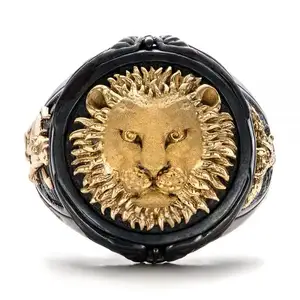Новый дизайн винтажное полировальное гравировальное прецизионное мужское кольцо с золотым львом/