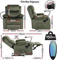 Fauteuil inclinable avec fonction chaleur et massage, fauteuil inclinable en velours |   Canapé confortable avec support pour téléphone et accoudoirs larges
