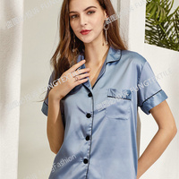 FUNG 3034 Setelan Piyama Satin 2-Potong Atasan Lengan Pendek & Celana Pendek Cepat Kering dan Bernapas untuk Wanita