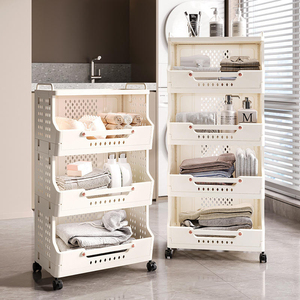 Thickened Floor Standing <b>Cart</b> Wheels PP Plastic Multi-layer Large-capacity Snack Storage Rack <b>Foldable</b> Easy Cleaning - Product Image 2