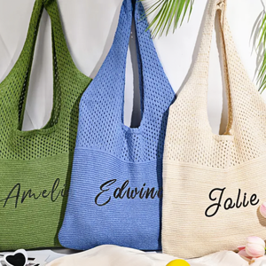 Bolso de mano con nudo de muñeca a cuadros grueso <span class=keywords><strong>y</strong></span> hombro de punto personalizado para hombres <span class=keywords><strong>y</strong></span> mujeres con diseño de flores de punto <span class=keywords><strong>y</strong></span> Material de algodón - Product Image 1