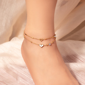 Chaîne <span class=keywords><strong>de</strong></span> <span class=keywords><strong>cheville</strong></span> double couche anti-ternissement plaquée or 18 carats avec fleurs, cœurs et papillons, <span class=keywords><strong>bracelet</strong></span> <span class=keywords><strong>de</strong></span> <span class=keywords><strong>cheville</strong></span> en acier inoxydable 2024 - Product Image 6