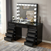 Coiffeuse de maquillage effet diamant écrasé avec miroir à 15 ampoules LED et 11 tiroirs pour chambre