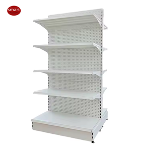 Estantería Góndola Metálica Blanca de Cuatro Niveles con Panel Trasero Perforado, Estantería Estándar para Supermercados y Tiendas de Conveniencia - Product Image 1