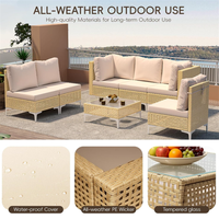Ensemble de salon moderne en rotin pour patio, canapé 2 places en osier avec table basse pour véranda et jardin