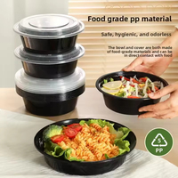 Bols ronds jetables en plastique PP noir avec couvercles, récipients de stockage alimentaire micro-ondables pour soupes