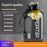 Bouteille d'eau de sport grande capacité 1,2L-5L en PC Tritan de qualité alimentaire, gourde de gym anti-fuite avec paille et poignée pour l'entraînement d'athlétisme