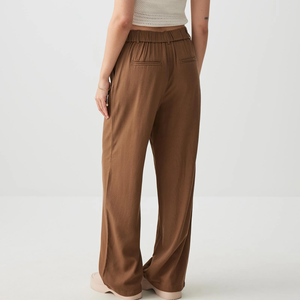Pantaloni Casual a <span class=keywords><strong>vita</strong></span> <span class=keywords><strong>alta</strong></span> da donna pantaloni larghi in <span class=keywords><strong>lino</strong></span> con cerniera pantaloni traspiranti - Product Image 3