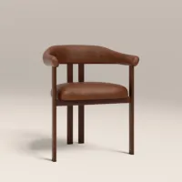 Fauteuil à accoudoirs incurvés en cuir huilé et bois, idéal pour la salle à manger, le bureau ou le salon, fauteuil de loisirs polyvalent