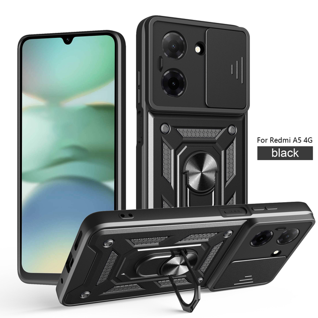 Slide Camera Armor Ring Bracket Kickstand Cell Phone Case for Redmi  Note 13 14 Pro Plus Turbo 3 4 13C 14C A5 K80 Back Cover