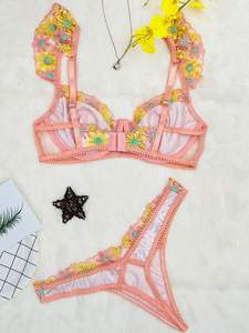 Комплект женского прозрачного нижнего белья из 2 предметов с цветочной вышивкой - Product Image 6