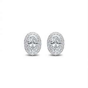 Pendientes de Diamantes Ovalados en Oro Blanco, Joyería Clásica de Boda para Mujer, con Engaste Circular, Pendientes Finos - Product Image 1