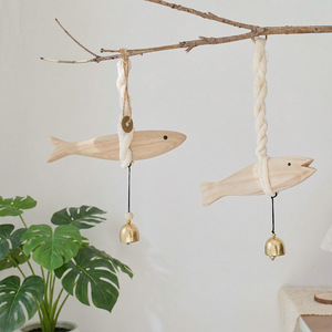 Solid Wood Fish Shaped <b>Bell</b> Pendant Handmade Wooden Decor For Living Room Bedroom Wall Hanging Home Decoration - Product Image 3