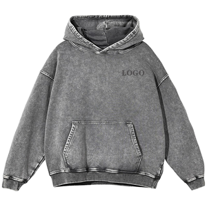 Sweat à capuche délavé pour homme en molleton de coton personnalisé, style vintage décontracté - Product Image 1