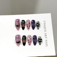 Faux Ongles d'Halloween en Gros à Coller, 3D Araignée Citrouille Fantôme Strass Violet Noir Rose, Réutilisables, Faits Main