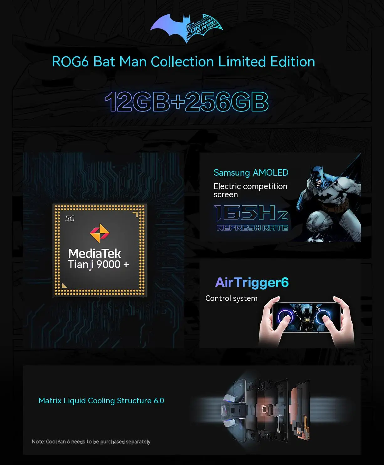 New Global Rom ROG Phone 6 batman 5G Gaming Phone 12+256GB Snapdragon 8+ Gen 165Hz refresh rate 65W Fast Charging ROG6 6000mA