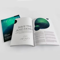 Brochures personnalisées imprimées en couleur sur papier d'art, couverture souple, gaufrage, impression offset, reliure cousue, formats A3/A4/A5, papier écologique