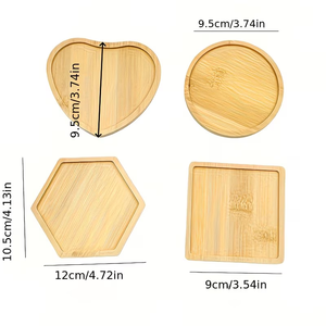 ชุดจานรองแก้วไม้แบบยังไม่เคลือบผิว 4 ชิ้น และจานรองแก้วไม้รูปหกเหลี่ยมแบบพิมพ์ลาย และถาดรองแก้วไม้ - Product Image 2