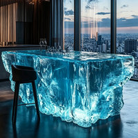 Table d'îlot de cuisine moderne de luxe en résine époxy transparente irrégulière, comptoir de bar lumineux en cristal pour salle à manger de villa