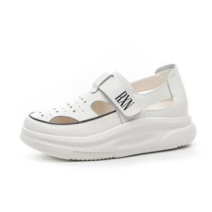 Femmes été nouveau Style trou romain sandales blanc cassé/Caramel doublure en microfibre couche supérieure peau de vache fond épais bout fermé décontracté - Product Image 1