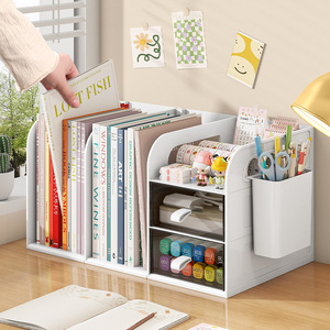 Desktop Bookshelf <b>Storage</b> Organizer 3 Tier Rectangle Removable Stationery Books Office Desk <b>Drawer</b> <b>Box</b> For Students Children - Product Image 2