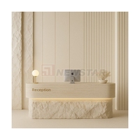 Comptoir de réception Newstar, nouveau design, beige naturel, blanc, travertin, surface naturelle polie, taille personnalisée, pour salon, hôtel, magasin