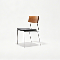 Silla de Comedor Minimalista Estilo Bauhaus de Mediados de Siglo |   Respaldo de madera maciza, cuero genuino |   Lámpara de Diseño de Acero Inoxidable para Hogar, Oficina y Hotel