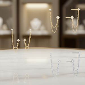 Eleganti orecchini a catena con stella, placcati in oro, con strass di cristallo, design minimalista per donna, da indossare tutti i giorni - Product Image 2