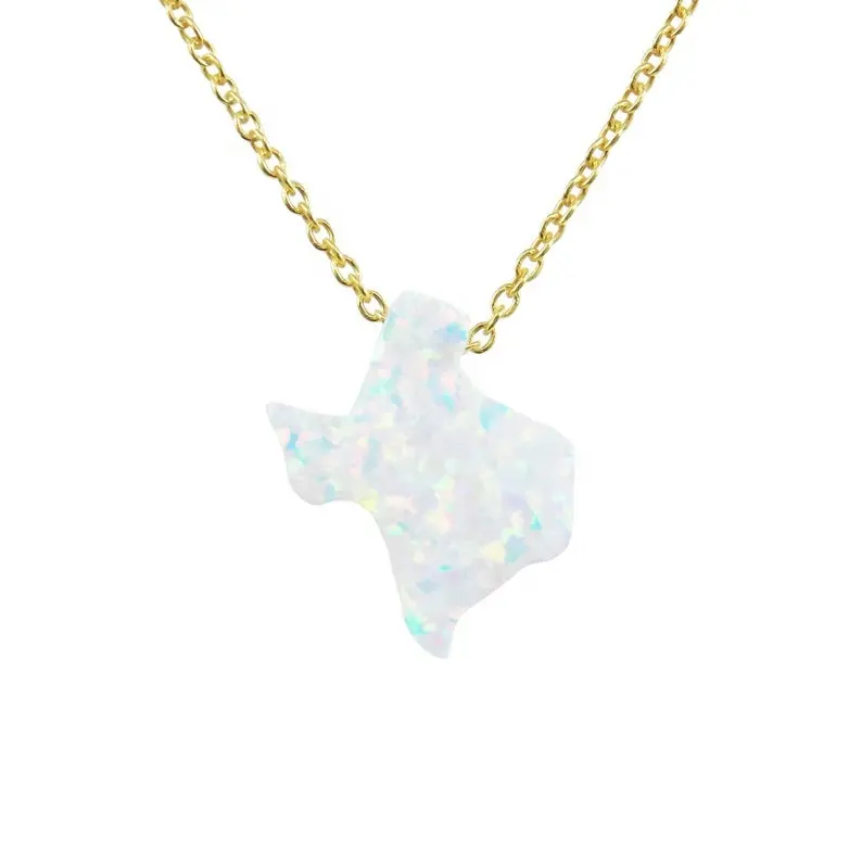 925 Sterling Zilveren Ketting Vorm Van Texas State Kaart Ketting Met Lab Opal Charm Hanger