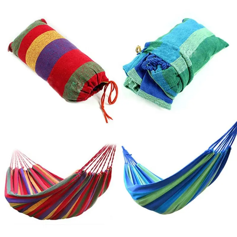 Hamaca portátil de lona a rayas para exteriores, para jardín, deportes, hogar, viaje, Camping, cama colgante, 185x80cm