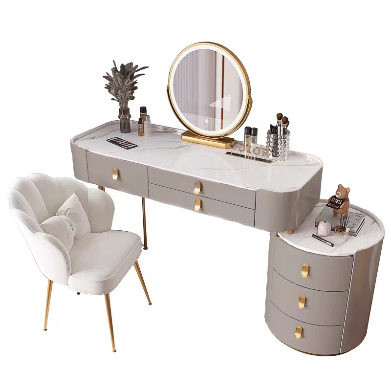 Modern Grey Dressing Table with Lighted Mirror & Stool | MDF Makeup Vanity Desk for Bedroom, Hotel, & Apartment Modern Grey Dressing Table with Lighted Mirror & Stool | MDF Makeup Vanity Desk for Bedroom, Hotel, & Apartment