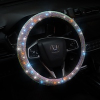 Funda Universal para Volante de Felpa Artificial para Todas las Estaciones, Estilo Diosa a la Moda, Forma de D Mediana, Completamente Decorada con Diamantes, Compatible con la Mayoría de los Autos