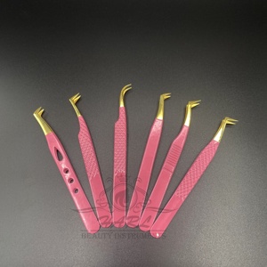 Juego de pinzas para pestañas con logotipo personalizado, puntas doradas y rosas para bebé, pinzas para extensión de pestañas de fibra de acero inoxidable - Product Image 5
