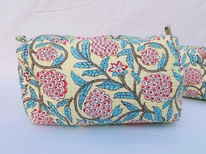 Eco-Friendly Vintage Quilted Handmade Cotton <b>Large</b> Zipper Wash <b>Bag</b> Block Print Tassel <b>Cosmetic</b> for Travel Pouch Set - Product Image 5