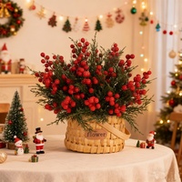 Kunstmatige Kerstbruiloft Kunstbloemen Groenblijvende Stengels - Kunststof Kousenmesh Bloemen Huis Hotel Binnen/Buiten Groen