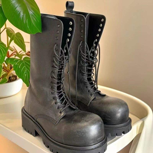 Bottes d'automne classiques noires pour hommes en denim vintage à lacets, avec logo personnalisé, bout rond, semelle épaisse et semelle intérieure en PU - Product Image 4