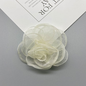 Fleur en mousseline de soie 3D faite à la main, garniture en forme de rose de 6,5 cm, accessoires DIY pour cheveux, vêtements et chaussures - Product Image 4