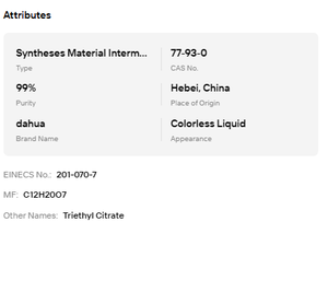 Citrato de Trietilo de Alta Pureza TEC CAS 77-93-0, Líquido Incoloro, Plastificante Biodegradable para la Industria Cosmética - Product Image 6
