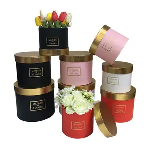 3pcs Wedding Party Luxury Rotating Florist Delivery Gift Round Shaped Flower Box with golden Lid