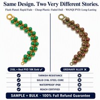 Bracelet en Acier Inoxydable Plaqué Or 18K pour Femme avec Perles Artificielles Vertes, Bijoux Anti-ternissement en Gros