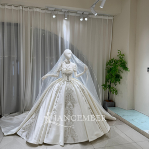 Robe de mariée élégante Lsoy066, col drapé, épaules dénudées, ornée de cristaux, en satin duchesse, style robe de bal, pour la mariée Jancember - Product Image 4