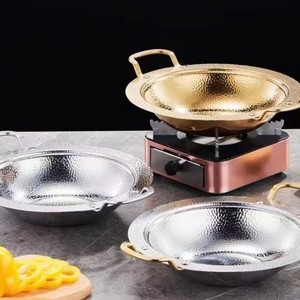 Marmite à fondue dorée martelée de qualité alimentaire 304, double poignée, LFGB FDA, épaisse, compatible induction, pour shabu, ramen, usage domestique, restaurant, traiteur, cuisine - Product Image 3