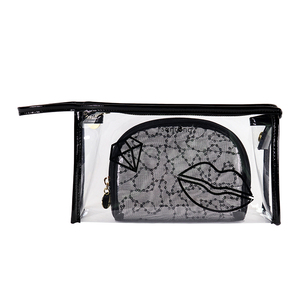 custom Clear PVC <b>Makeup</b> Bag With Lips And Diamond Print Waterproof Cosmetic Case <b>For</b> Travel Toiletry <b>Storage</b> With Zipper - Product Image 5
