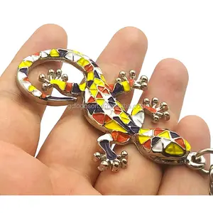 Mascota de la suerte lagarto llavero España/Belice recuerdos mosaico colorido Metal clave de la cadena