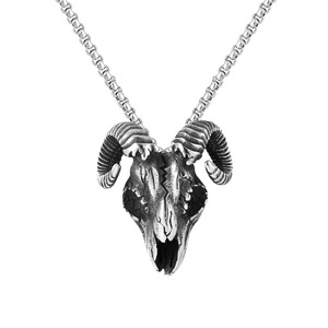 Yunnique – pendentif tête de bélier en acier inoxydable, collier du zodiaque animal, bijoux de style sombre pour hommes, cadeau - Product Image 5
