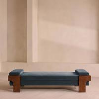 Chaise longue de style rétro moderne du milieu du siècle, écologique, confortable, en bois massif, avec revêtement en velours vert foncé, pour chambre à coucher