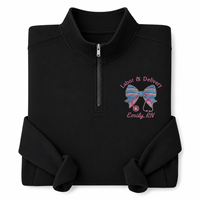 Sudadera de enfermera de partos y maternidad bordada, tejida, antiencogimiento, con cuello alto y cremallera de un cuarto, estilo blusa con lazo